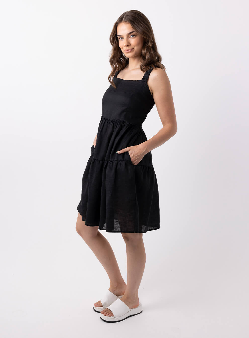 Aquila Linen Dress-Black