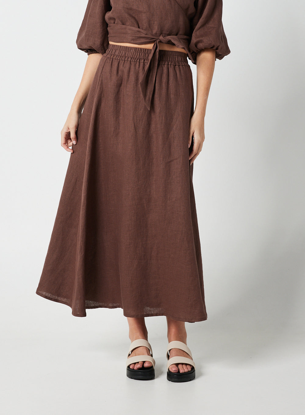 Genevieve Midi Skirt-CHOCOLATE