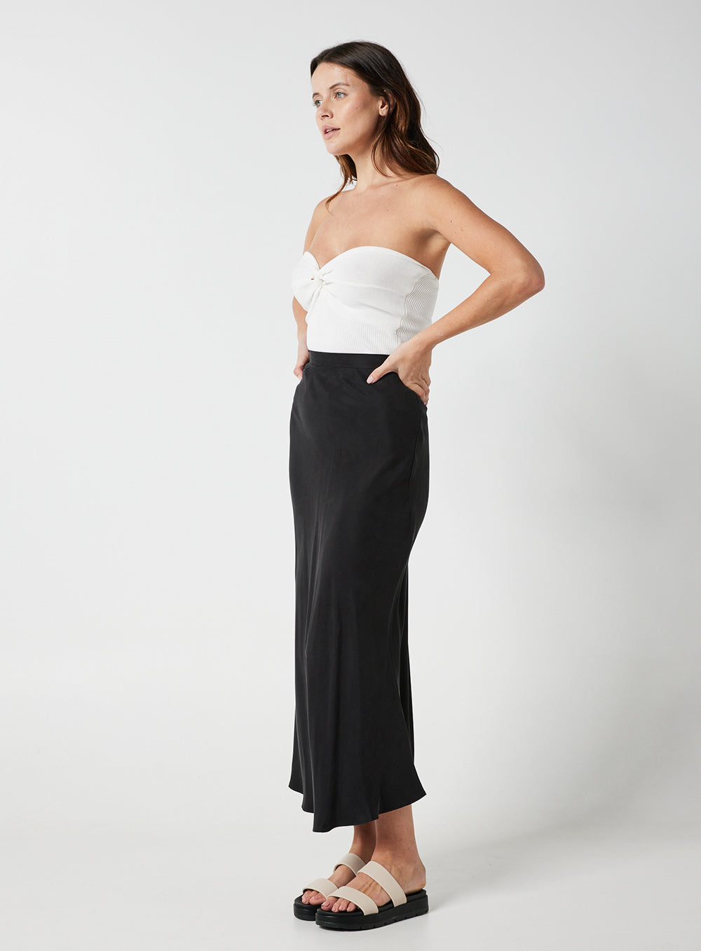 Hazel Cupro Midi Skirt-Black