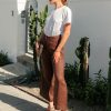 Edith Linen Culottes in chocolate is 100% Linen with elastic waistband at back, only slightly cropped,  button and zip enclosure at front and 2 side pockets