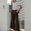 Edith Linen Culottes in chocolate is 100% Linen with elastic waistband at back, only slightly cropped,  button and zip enclosure at front and 2 side pockets