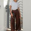 Edith Linen Culottes in chocolate is 100% Linen with elastic waistband at back, only slightly cropped,  button and zip enclosure at front and 2 side pockets