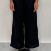 Edith Linen Culottes in black is 100% Linen with elastic waistband at back, only slightly cropped,  button and zip enclosure at front and 2 side pockets
