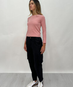 Lilith Long Sleeve Rib Top-ROSE
