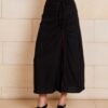 The Lily Skirt in black features a ruched split detailing that adds both shape and texture, functional ruching with tie leg splits and invisible zip back seam.