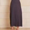 The Lily Skirt in charcoal features a ruched split detailing that adds both shape and texture, functional ruching with tie leg splits and invisible zip back seam.