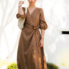 The Lydia Linen Wrap Dress is midi in length, functional wrap tie, Cross over front, soft bias cut skirt.