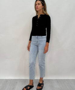 Ruby Henley Rib Top-Black