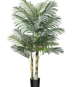 Artificial golden palm tree with arching metallic fronds and sculpted trunk